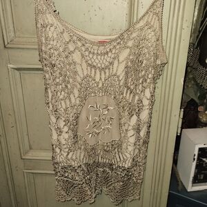 Very Vera Elegant Beige Crochet Women's Two Piece Top/Skirt M